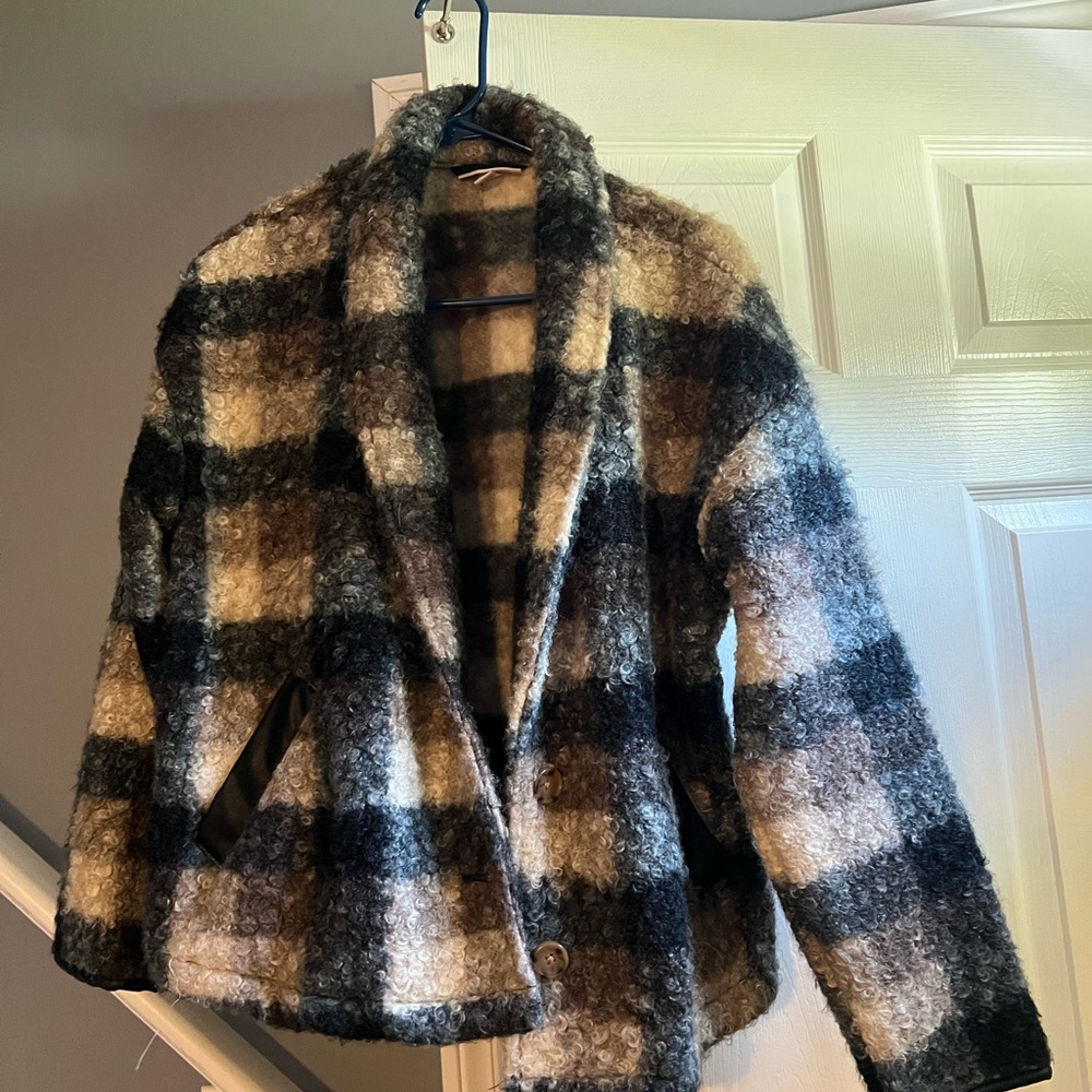 Knox Rose Black & Cream Plaid Teddy Jacket